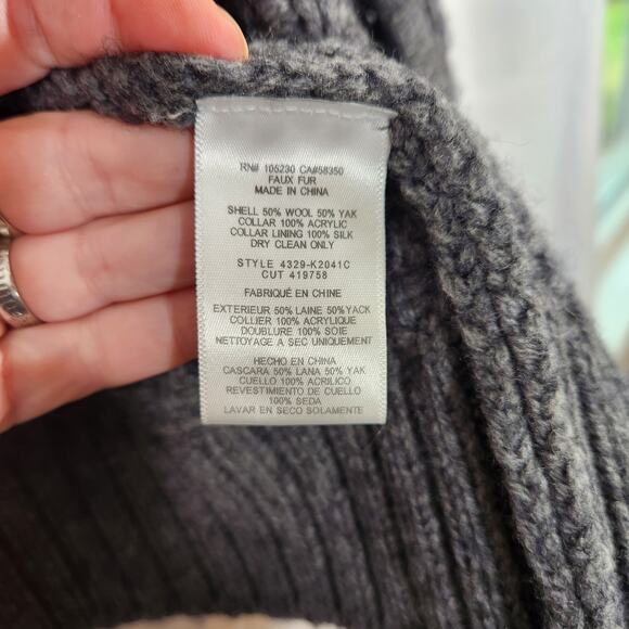 Joie Faux fur sweater cardigan coat wool yak blend - Picture 8 of 11